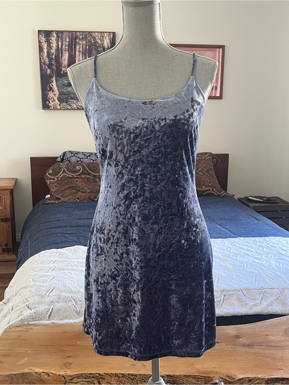 Vintage 90’s/2000’s Crushed Velvet Cami Slip Dress Adjustable Straps Forever 21